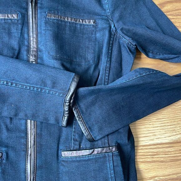 Ralph Lauren LRL Full Zip Denim Jacket Sz 4 Dark Wash Blue Leather Trim NWOT - Picture 6 of 11